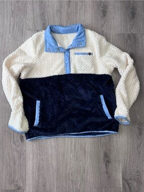 Simply Southern Cozy Two-Tone Sherpa Jacket in Navy and Cream